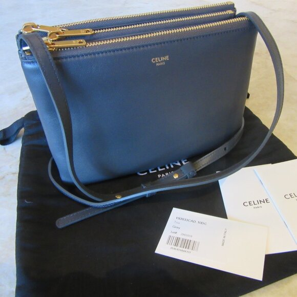 Celine Small Trio Crossbody/Shoulder Bag in Dark Grey & Gold Hardware EUC - Picture 1 of 16
